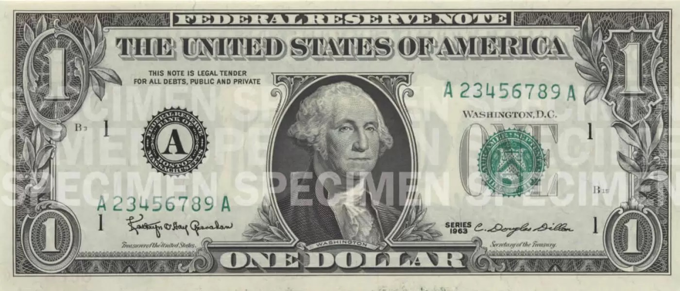 The watermarked front of a US one-dollar bill
