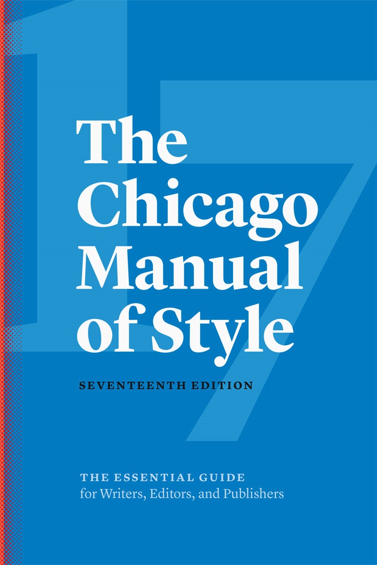 book cover with title "The Chicago Manual of Style" 17th edition